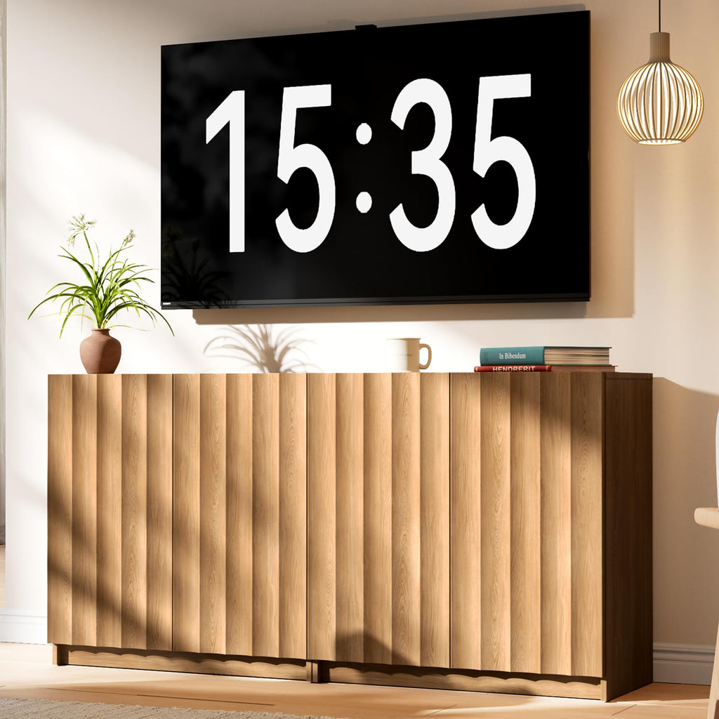 Modern Buffet Cabinet with Storage, 63" Wide Fluted Arched Sideboard Cabinet with Adjustable Shelves, Wooden Modular