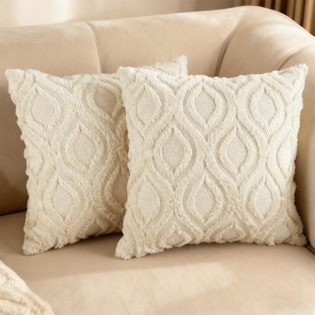 Pack of 2 Decorative Throw Pillow Covers 22x22, Soft Plush Faux Fur Wool Couch Cushion Pillow Covers Cozy Boho