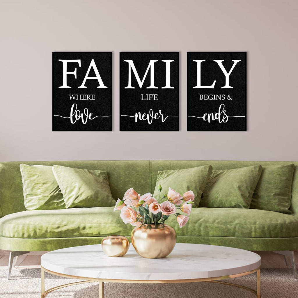 Family Where Life Begins And Love Never Ends Wall Art: 3 Piece Family Quotes Wall Art Prints Framed 12"x16", Love