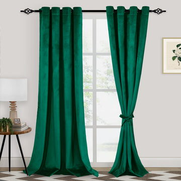 Emerald Green Velvet Curtains 120 Inches Long, Elegent Soft Luxury Curtains, Thermal Insulated Room Darkening