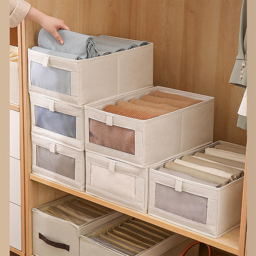 8 Pack Bins Linen Closet Baskets for Closet Organization Foldable Closet Organizer Bins with Clear Window For