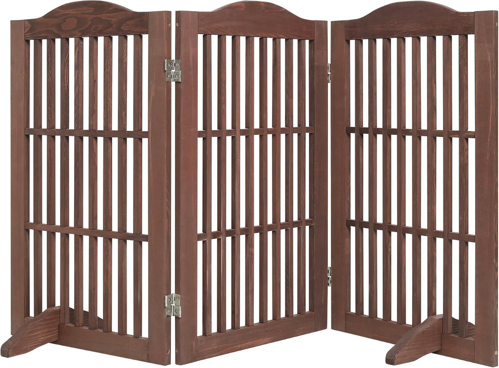 Wooden Freestanding Foldable Pet Gate, 3 Panels, Step Over (Brown, 30 inch)