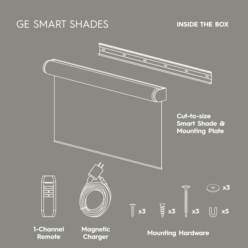 GE Smart Shades Motorized Roller Shade, Translucent Grey, 36 in, Black