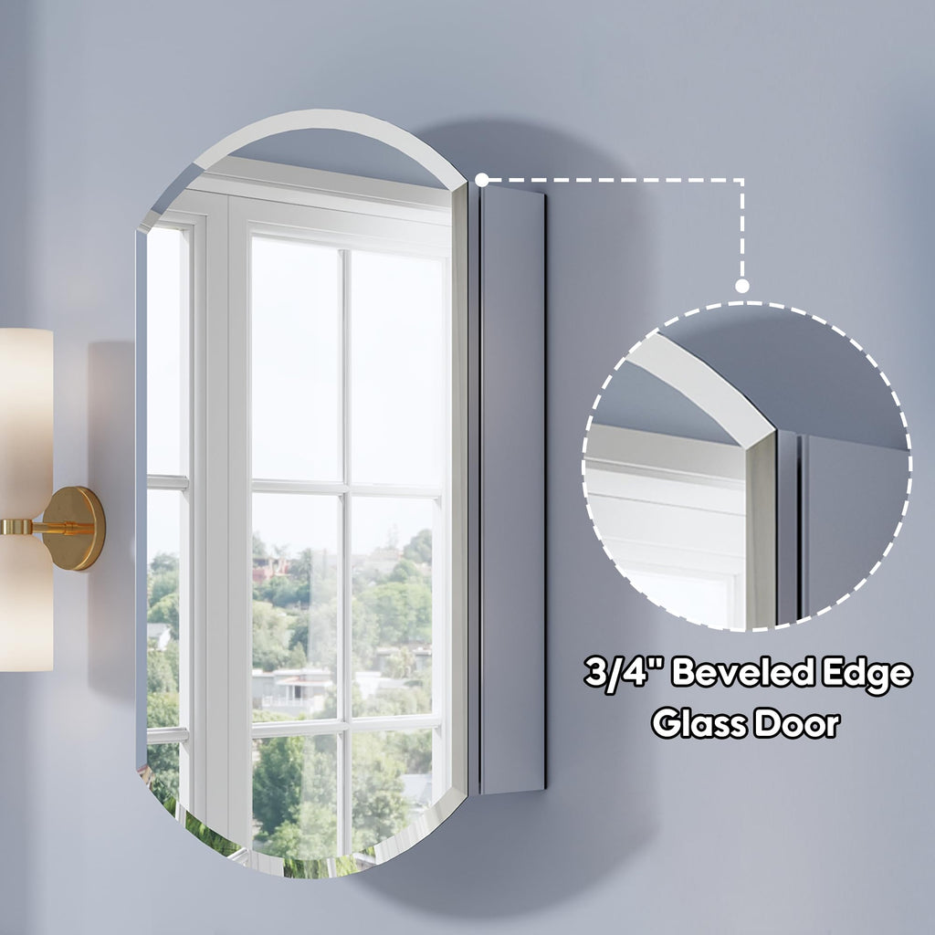 20" x 32" Bathroom Oval Medicine Cabinet, Beveled Edge Mirror Cabinet, Medicine Cabinet with Adjustable Shelves