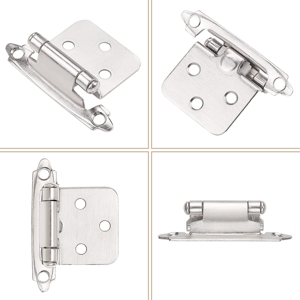 Satin Nickel Cabinet Hinges Cabinets Doors, 20 Pair -40 Pcs 1/2" Overlay (Variable) Self Closing Decorative Kitchen