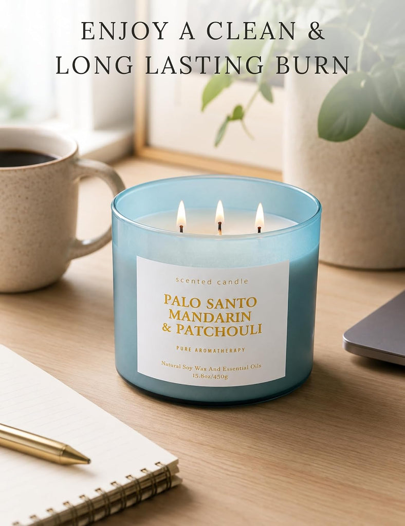 Palo Santo Mandarin Patchouli 3-Wick Soy Scented Candle, 15.8 oz - Set of 158