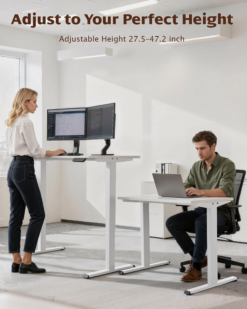 Dual Motor Standing Desk Frame, 225 lbs Capacity, White | Dual motors, 225 lb capacity, memory presets