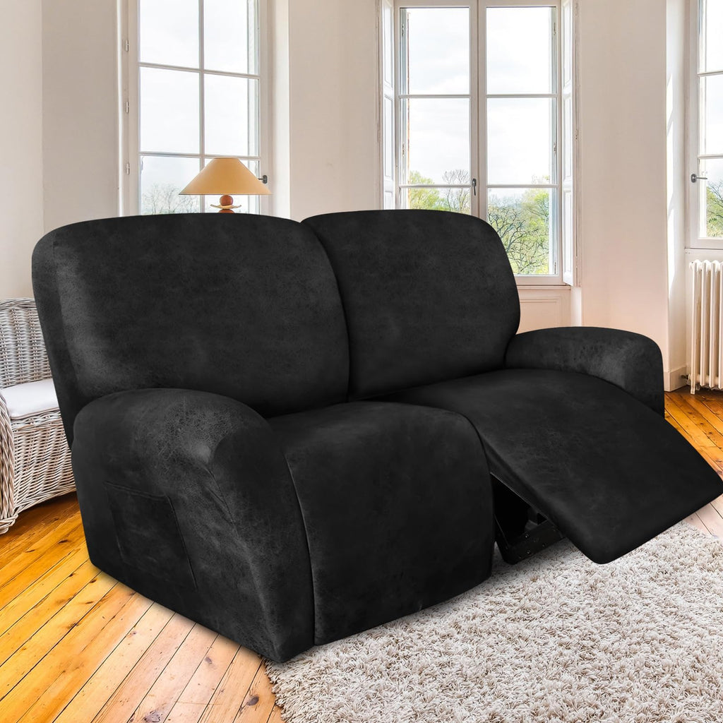 Loveseat Recliner Slipcover Large Size Oversized - 6 Pieces Stretch Leather Like Recliner Sofa Cover for 2 Seat Dual