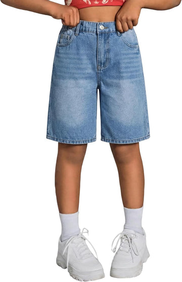 Girls Jean Shorts Baggy Wide Leg Washed Bermuda Denim Shorts Straight Leg Cute Summer Y2K Streetwear