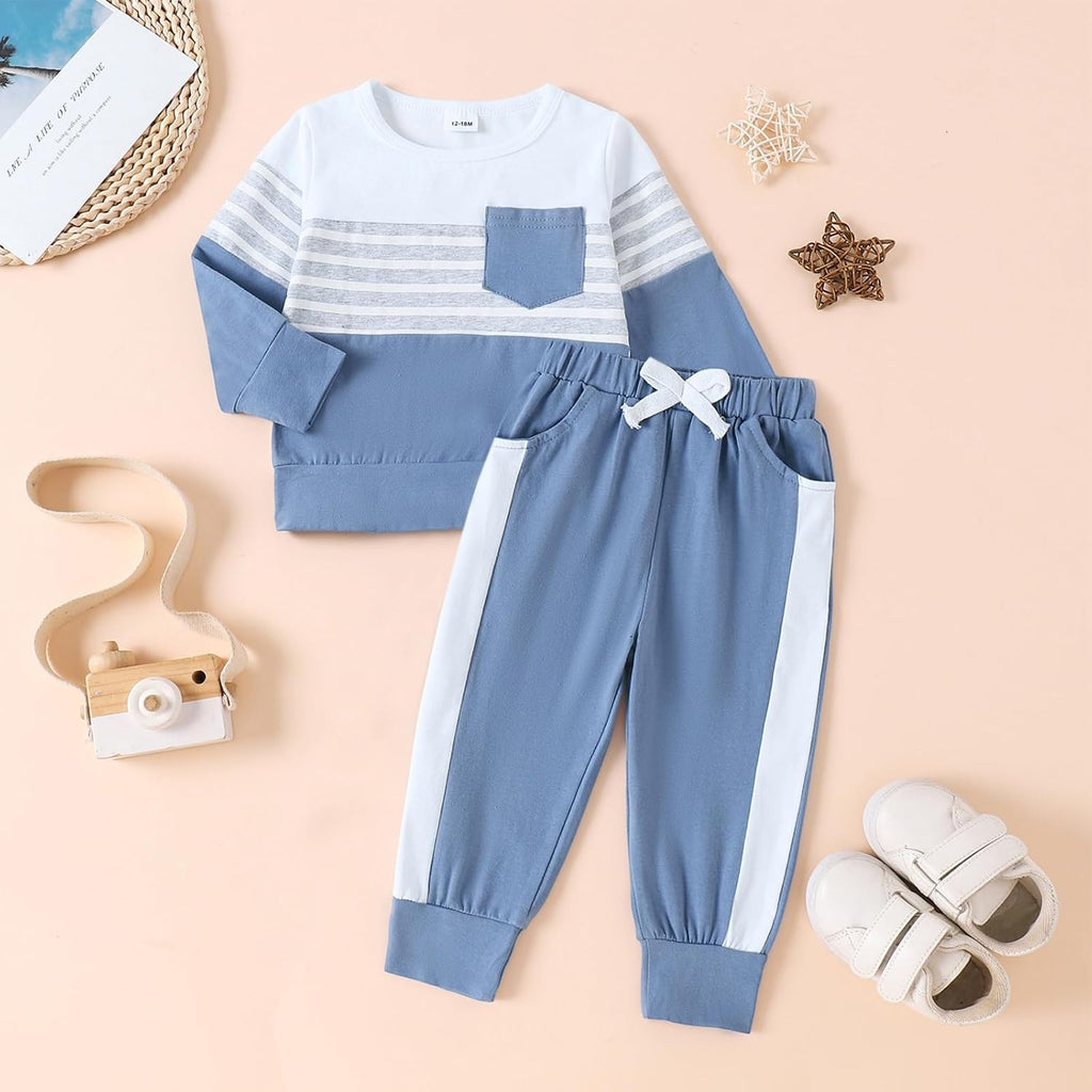Toddler Boy Clothes Baby Patchwork Sweatshirt Pants 2Pc Set
