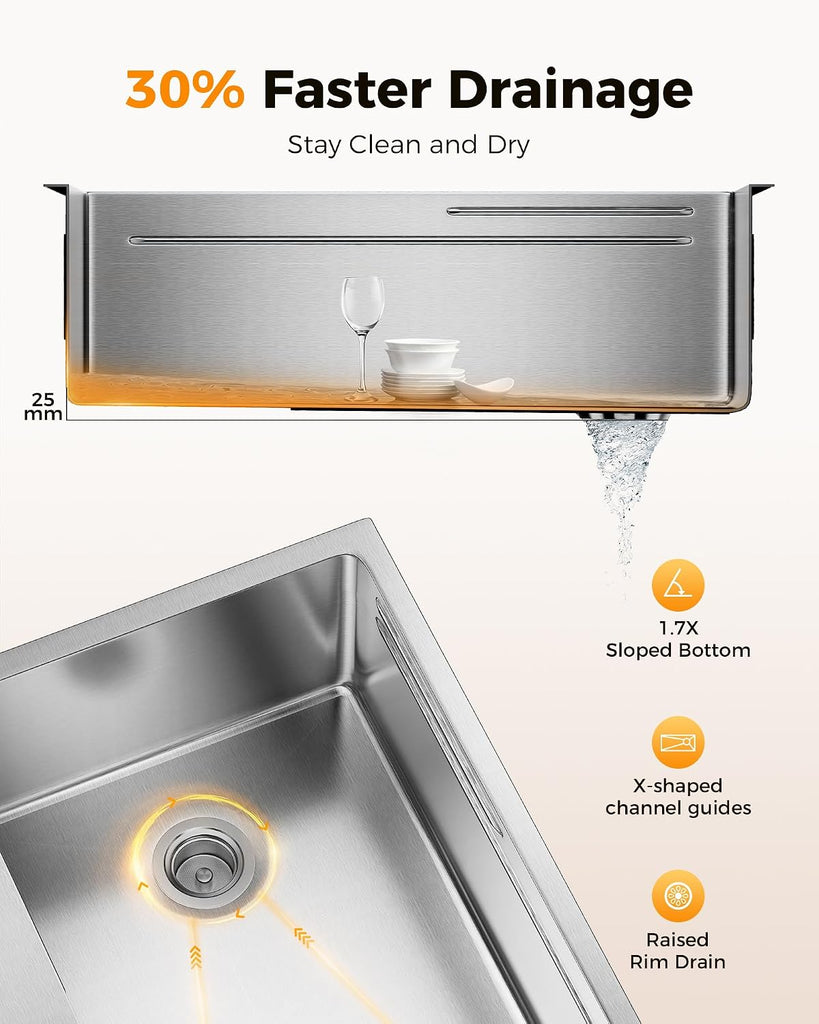 33X22 Drop Sink, 304 Stainless Steel Workstation Sink | Pop-Up Drain, Workstation Sink, Upgraded Fast Drain, Topmount