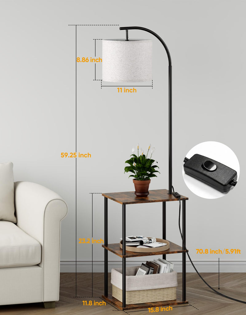 Floor Lamp with Table,Night Stand Lamp,End Side Table Brown