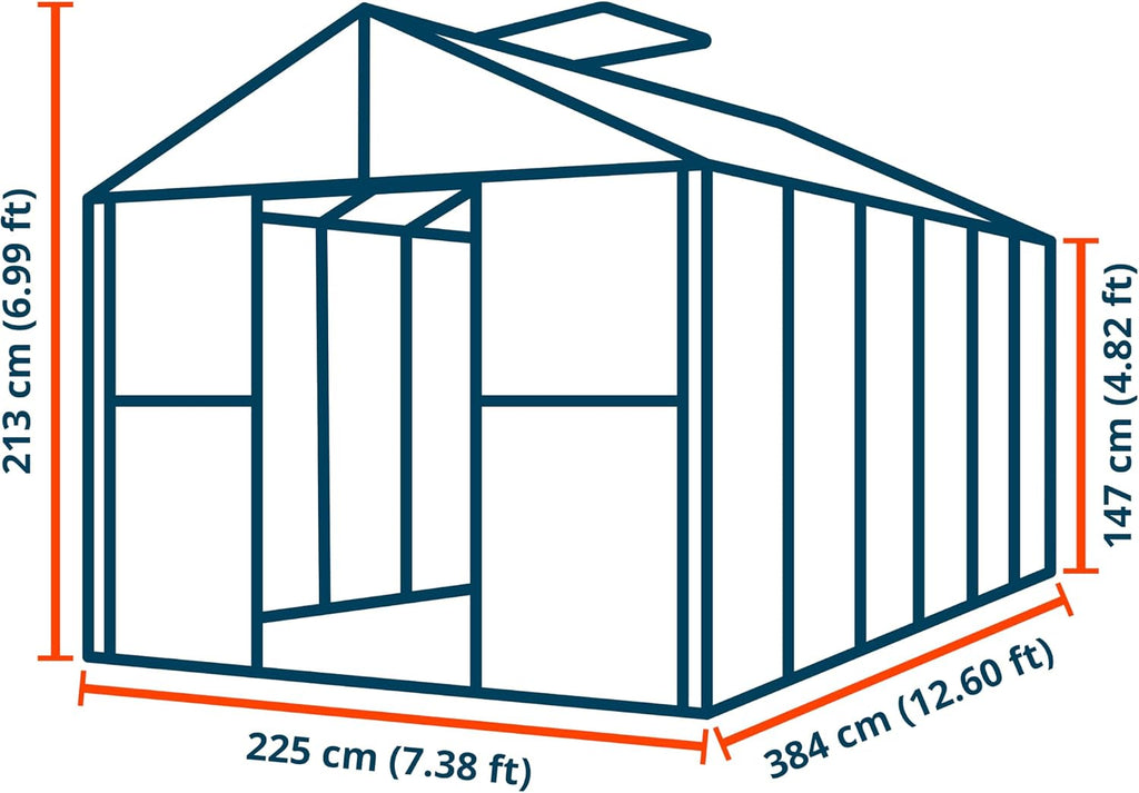 Topas 6 7.4x12.6 ft Walk in Greenhouse, Clear Polycarbonate | Double sliding door, 3 roof vents, twin wall panels