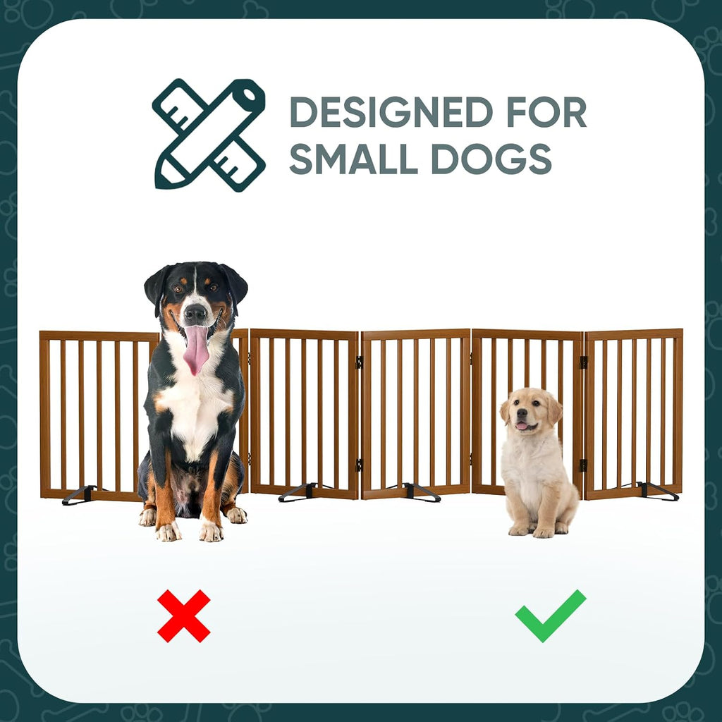 Walnut Dog Gates for Doorways, 6-Panel Freestanding Dog Gate Indoor for the House Stairs, 24" H Foldable Wooden Pet