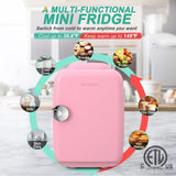 Mini Fridge, 4 Liter/6 Can Portable Cooler and Warmer Personal Refrigerator for Skin Care, Cosmetics, Beverage