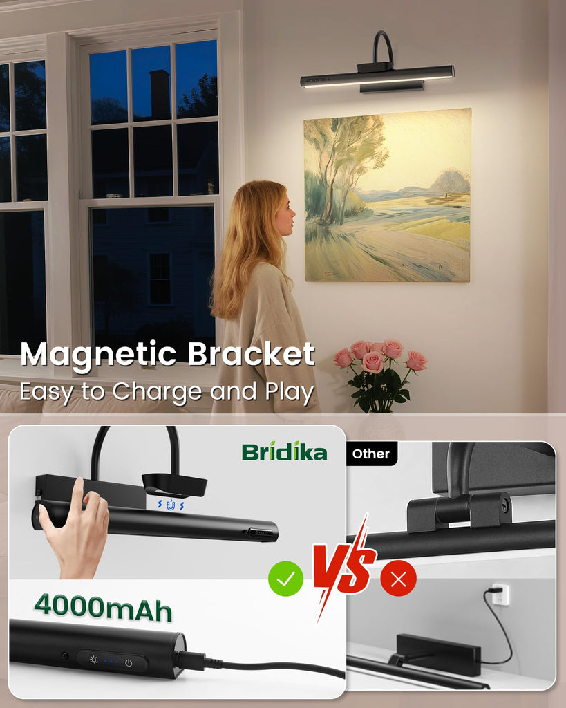 Battery Operated Picture Lights for Wall Magnetic, 19.7in Black