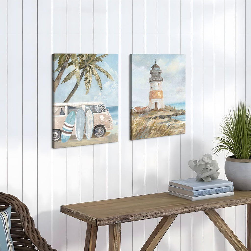 Ocean Beach Lighthouse Canvas Wall Art 11"x16"x2 PCS
