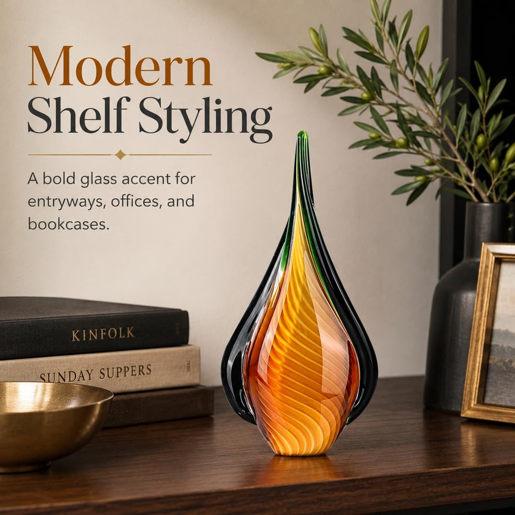 9" Tall Hand Blown Glass Sculpture,Drop Glass Paperweight Desk,Modern Art Figurines,Mediterranean Beach House