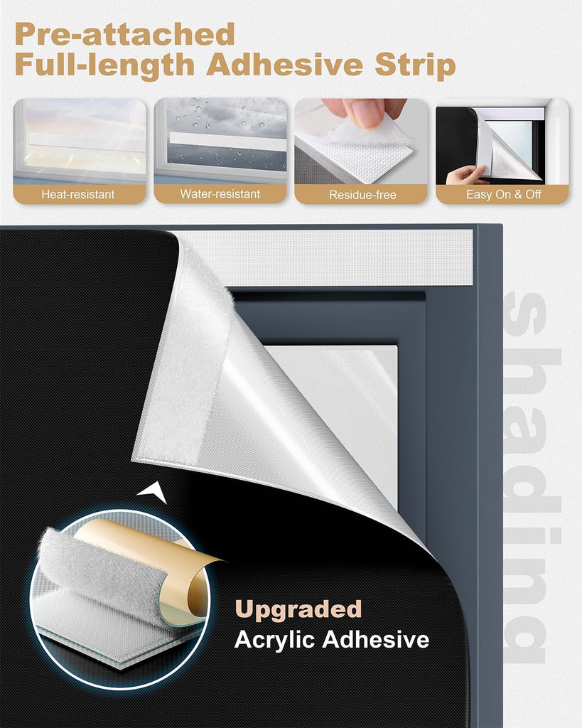 100% Blackout Roller Shades, Cordless No Tools No Drill Blinds for Indoor Windows, Thermal Insulation UV Protection