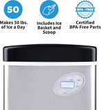 50 lb. Countertop Ice Maker | Portable Bullet Ice Machine | 12 Cubes in 7 Minutes, 3 Ice Sizes | Stainless Steel