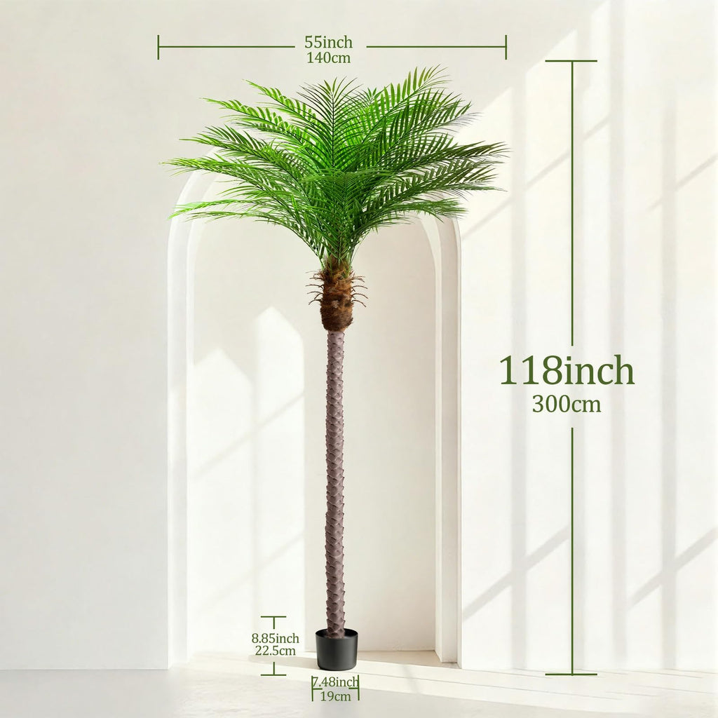 10ft Artificial Phoenix Palm Tree Tall Artificial Palm Trees with 27 Adjustable Leaves, Faux Phoenix Palm Plants for