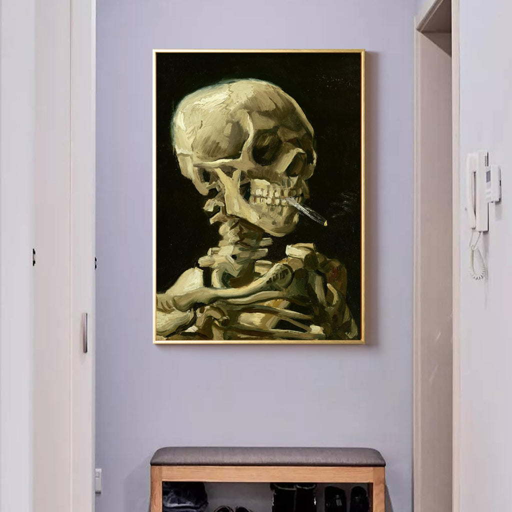 Van Gogh Canvas Wall Art - Skull with Cigarette Print by Vincent Van Gogh - Skeleton Poster Famous Oil Paintings Cool