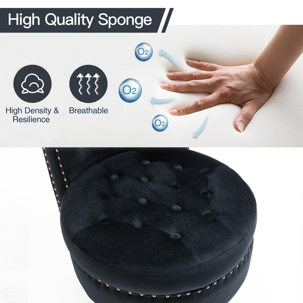 High Back Throne Chair with Storage, Black Velvet Royal Accent Chair