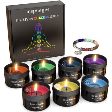Chakra Candles with Healing Crystals for Meditation, Soy Wax