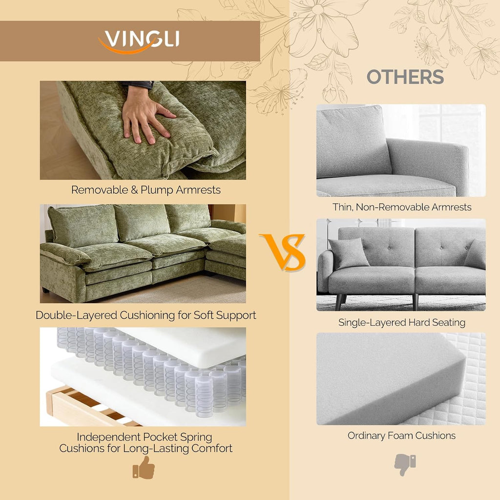 122" Cloud Teddy White Convertible Sectional Sofa