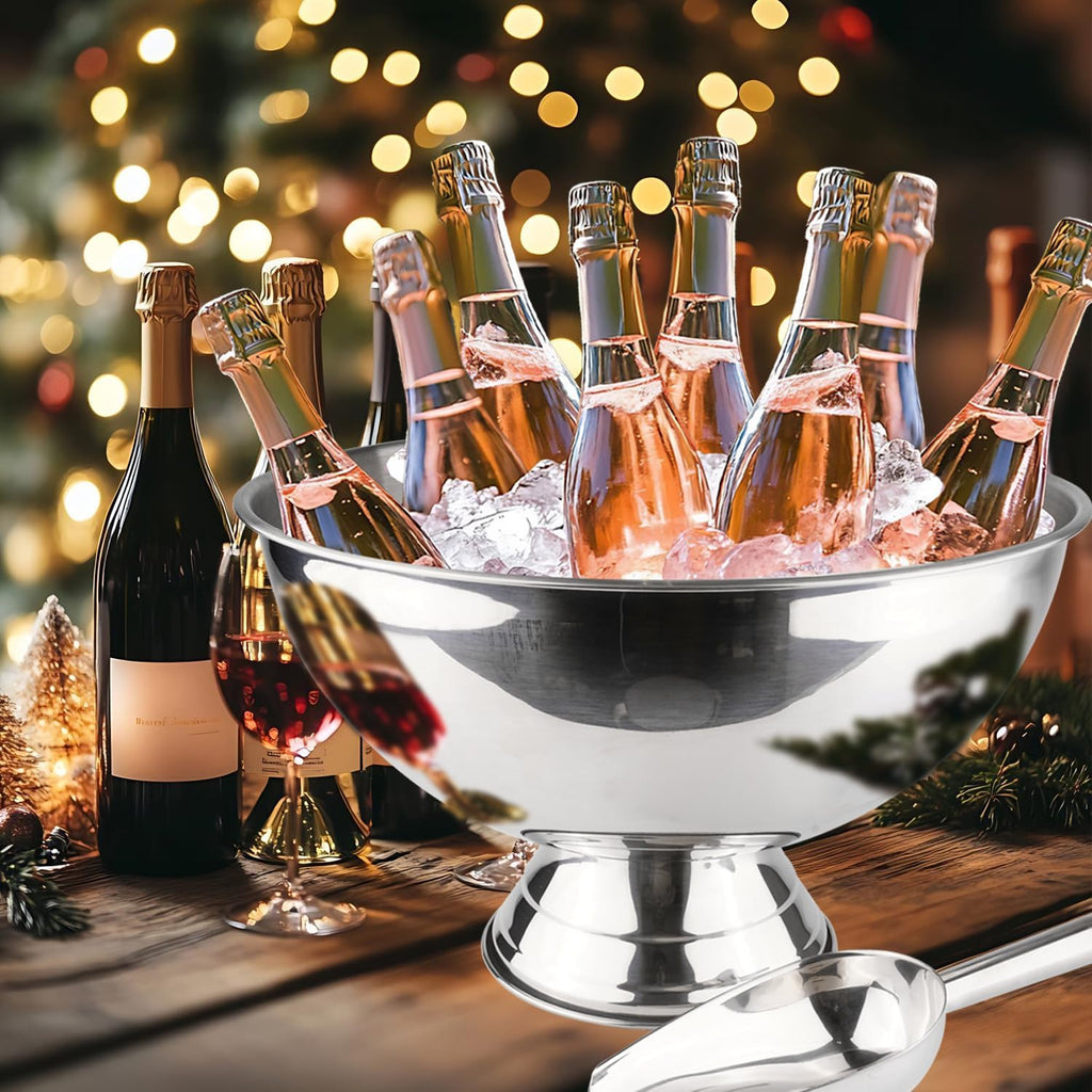 Large Champagne Bowl, 12L Ice Bucket with Scoop, Stainless Steel, Silver, Round, No Lid, Ice Bucket, BUCKET - Set of 2