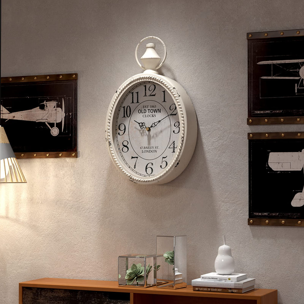 Small Retro Oval Wall Clock Antique Old Design, White Vintage Style