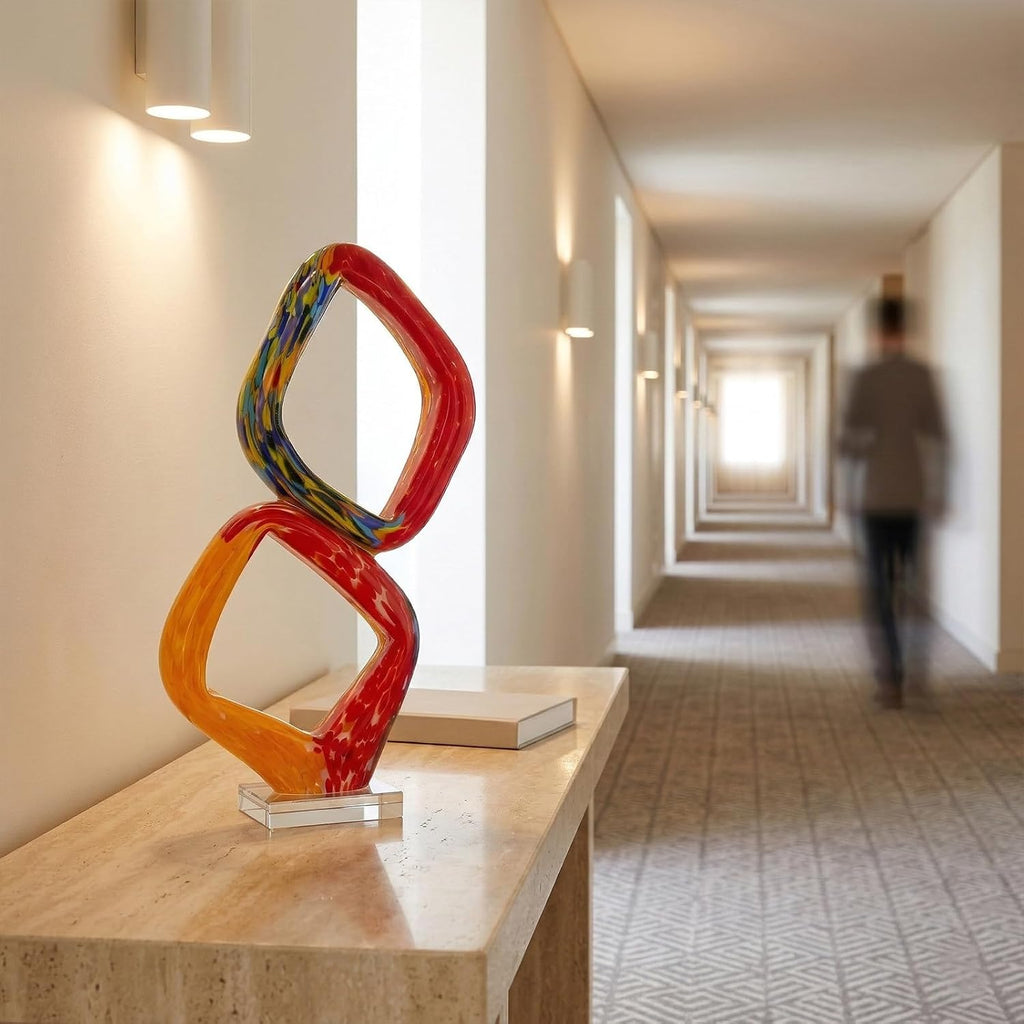 17.7in Tall Abstract Orange Glass Sculpture Large Hand Blown Handblown Statue Decor Living Room Shelf