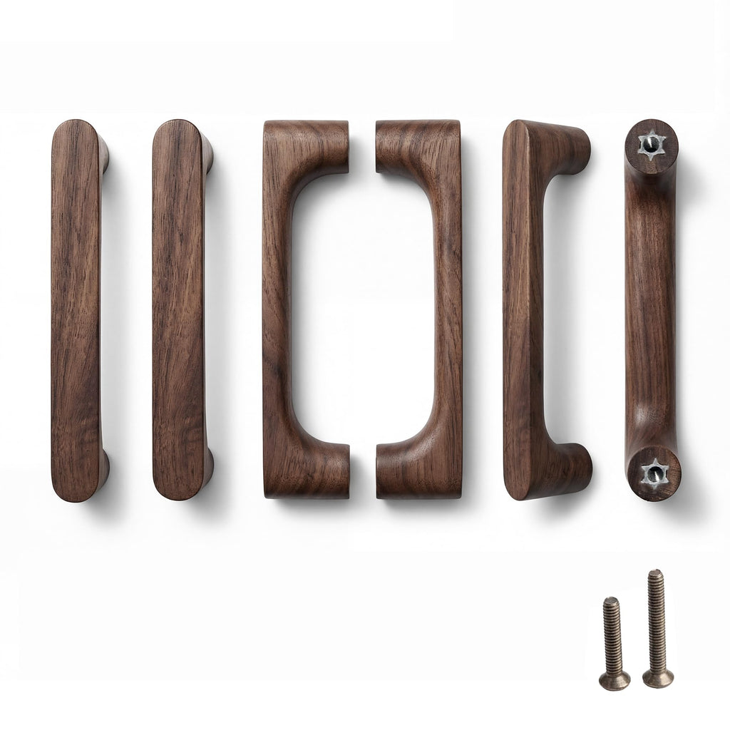 Mid Century Modern Walnut Mushroom Knobs for Cabinet (C-C 5'' Pulls, 6 pcs)