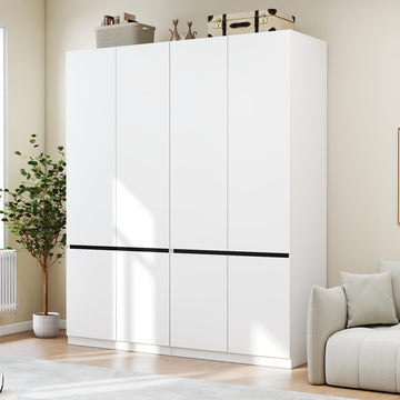 White Armoire Wardrobe Closet with 4 Doors, 74" Tall x 63" Wide
