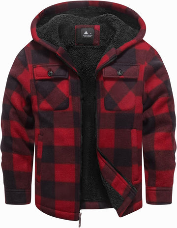 Boys Girls Flannel Fleece Jackets Sherpa Lined Hoodies