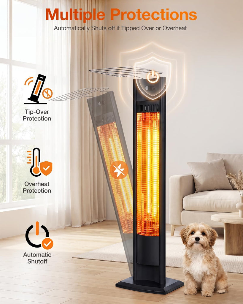 Electric Patio Heater 38.5in, 1500W Infrared Indoor & Outdoor, Portable Standing Space Heater with IPX4 Waterproof