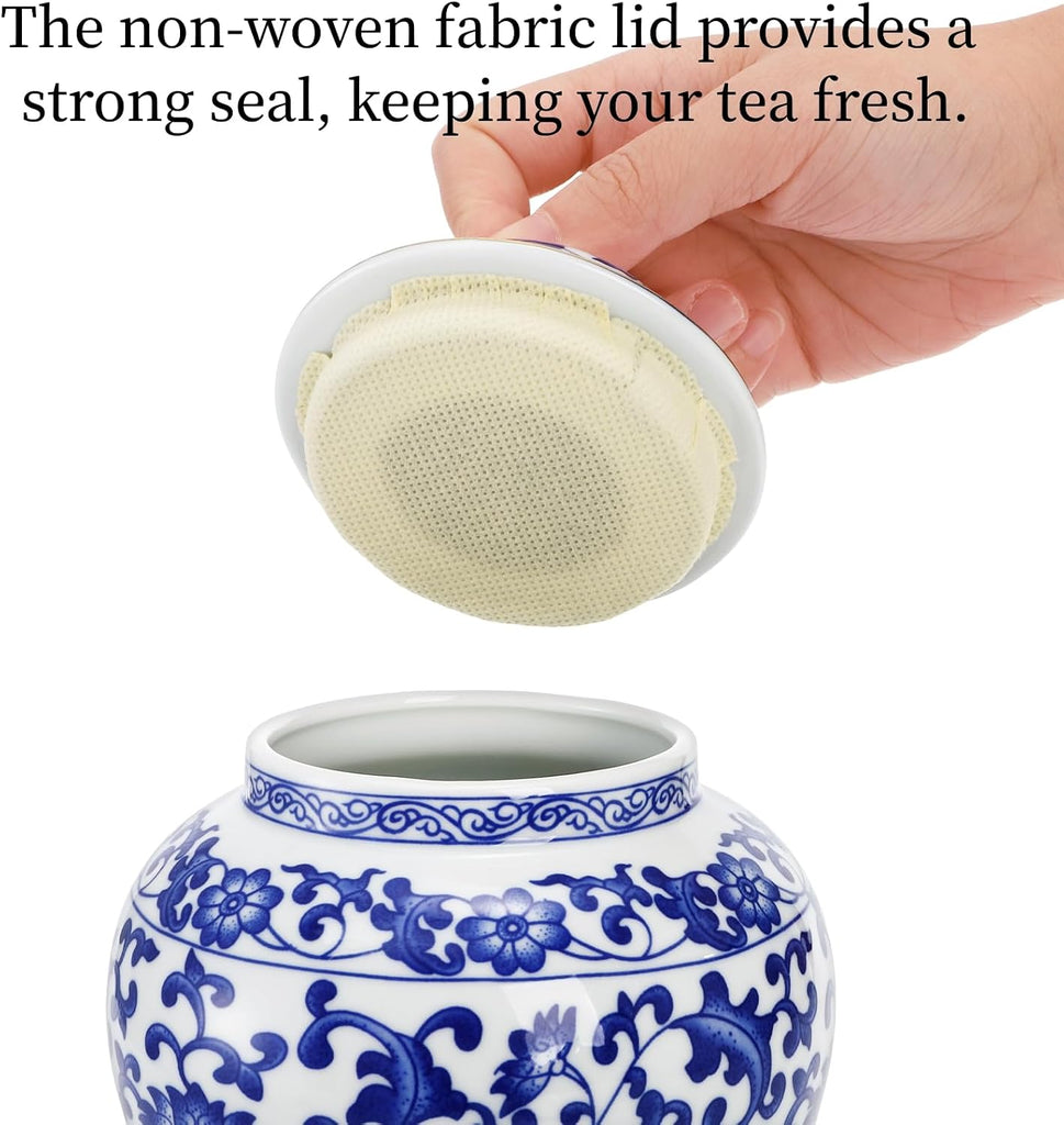 Blue and White Ginger Jar with Lid, 7.2 Inch Chinoiserie Porcelain Ginger Jars Airtight, Decorative Ceramic Tea Candy