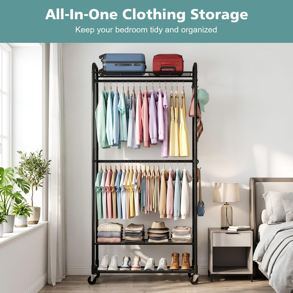 Clothes Rack 3-Tier Portable Freestanding Closet with Shelves