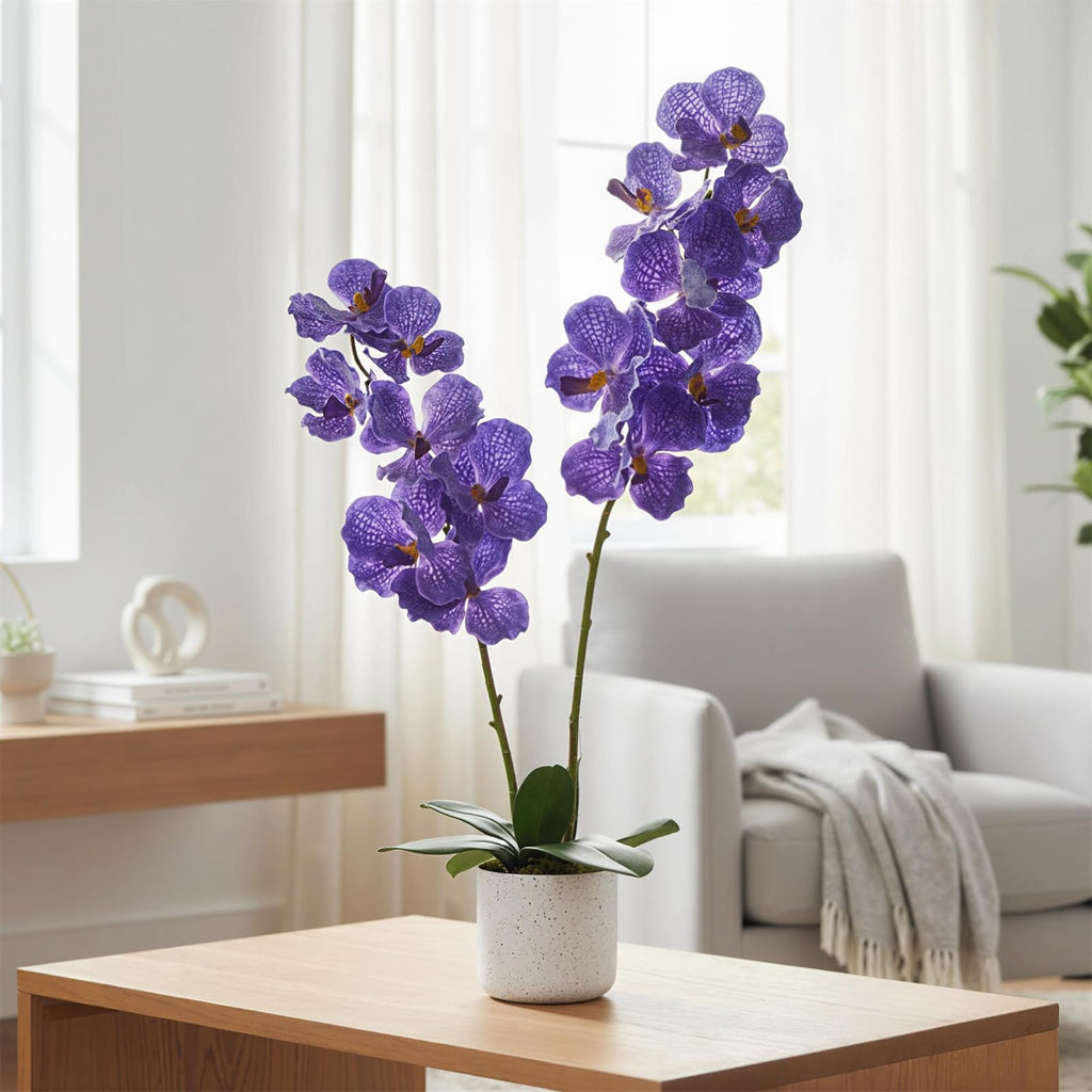 31" Artificial Orchid Trees with White Planter and 14 Bloomings