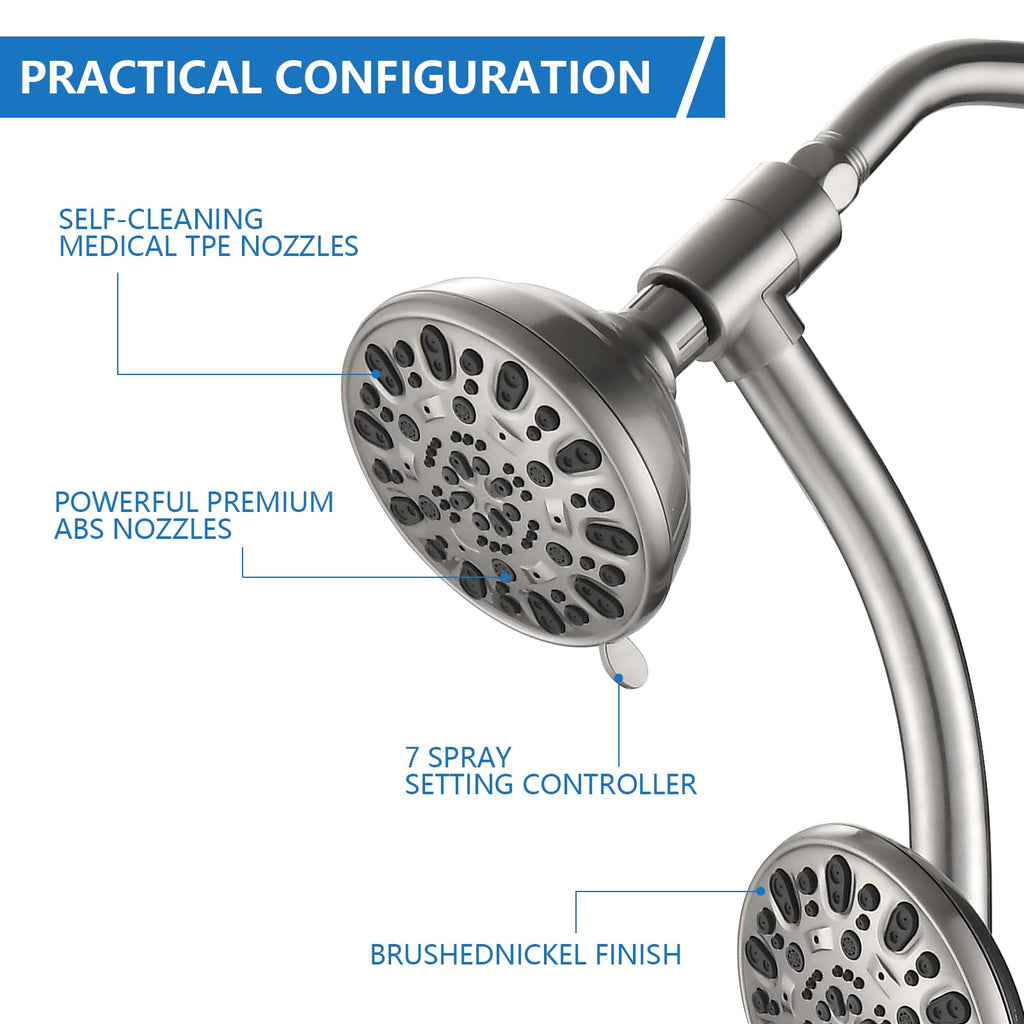 High Pressure 48-Settings Shower Head with Handheld Shower,Drill-Free 3-Way Diverter for Easy Reach,Adjustable Height