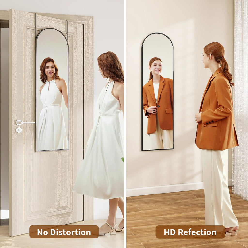 Door Mirror, Over The Door Arched Full Length Mirror, 48"x14" Hanging Mirrors, Black