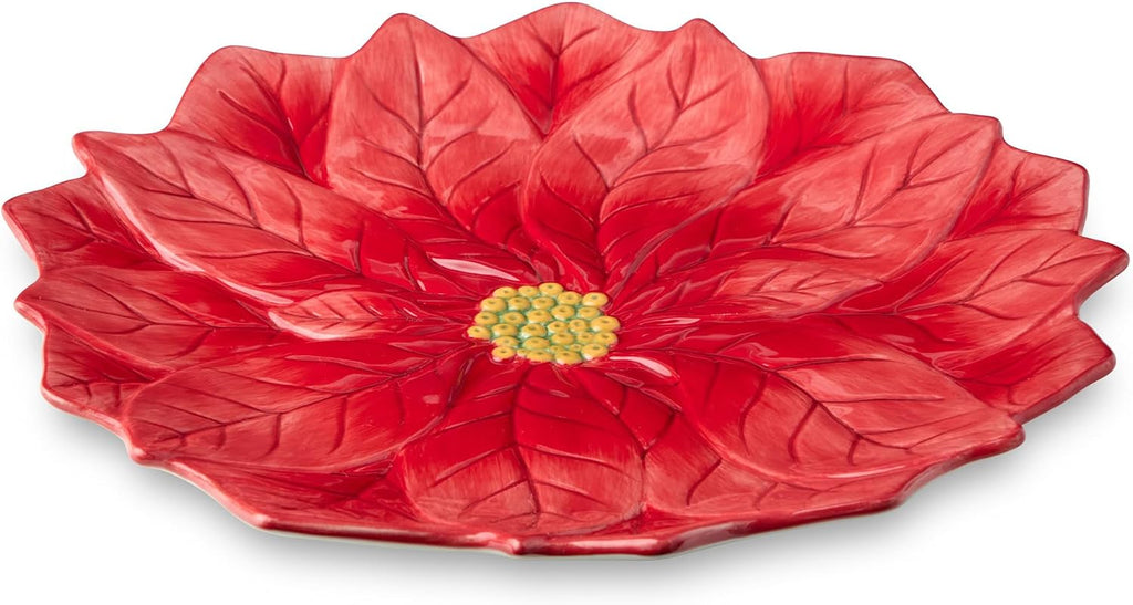 Winter Blooms Poinsettia Platter - 3D Holiday Serving Plate in Red Floral Design, Elegant Christmas Table Décor