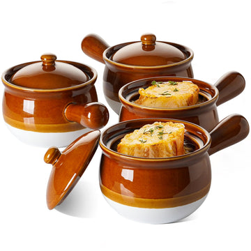 French Onion Soup Bowls, 22 Ounce Ceramic Soup Bowls with Handles, Soup Crocks with Lids for Soup, Cereal, Chilli