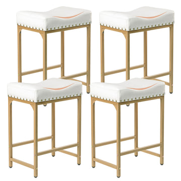 Bar Stools Set of 4, Gold White Counter Height Stools with Cushion & Metal Frame, 24" Modern Bar Stools Counter