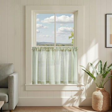 Striped Linen Kitchen Curtains 24 Inches Length Tier Curtains Farmhouse Modern Cafe Style Small Window Treatments