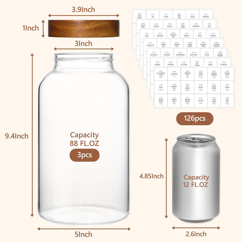 88oz Glass Jars w/Acacia Lids for Flour & Sugar Storage Containers