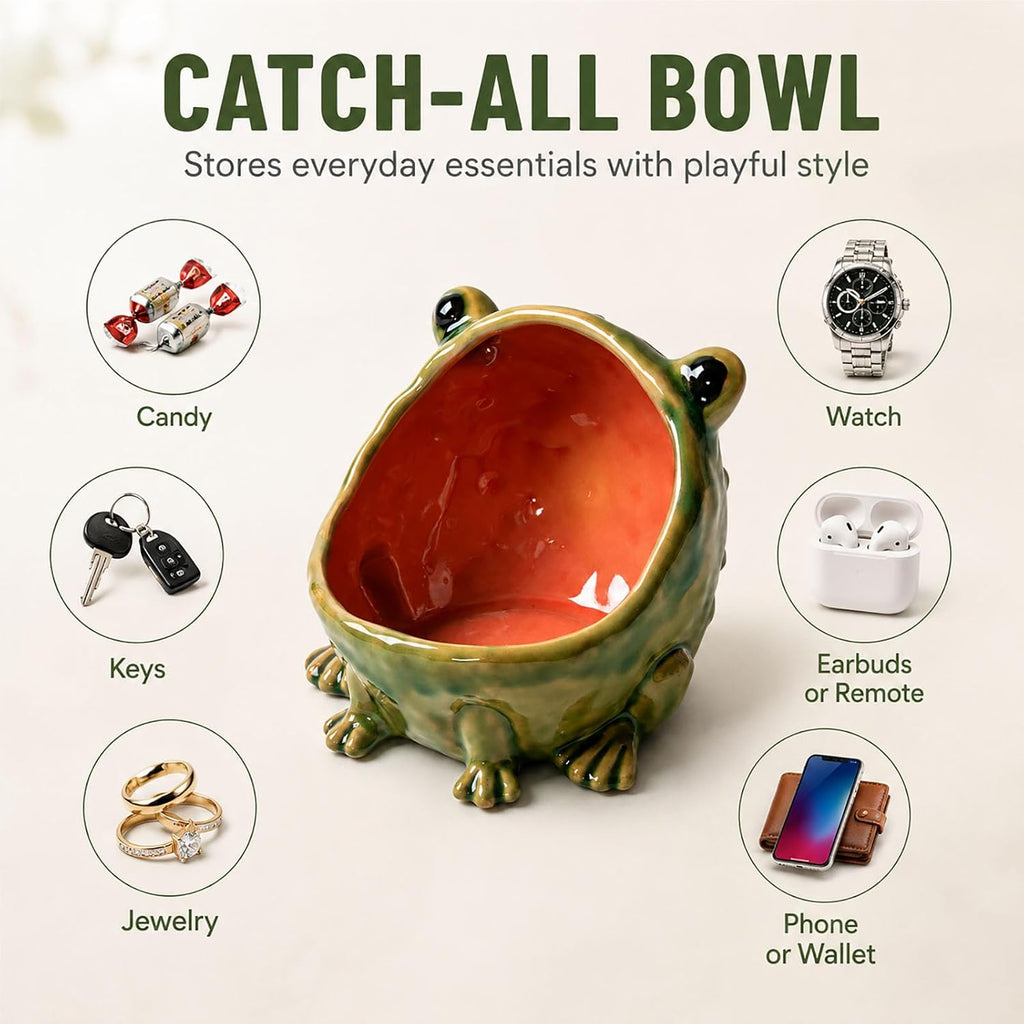 Frog Decorative Bowl, Ceramic Candy Dish Desk, Cute Key Bowl for Entryway Table, Jewelry Dish Ring Holder, Catch All