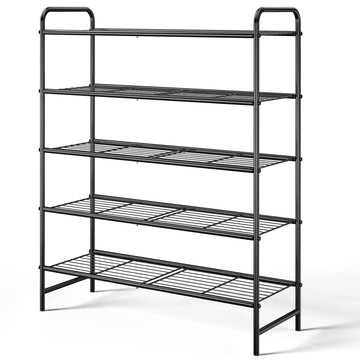 Stainless Steel Shoe Rack Organizer, 25.6" Wide - 5 Tier, Black