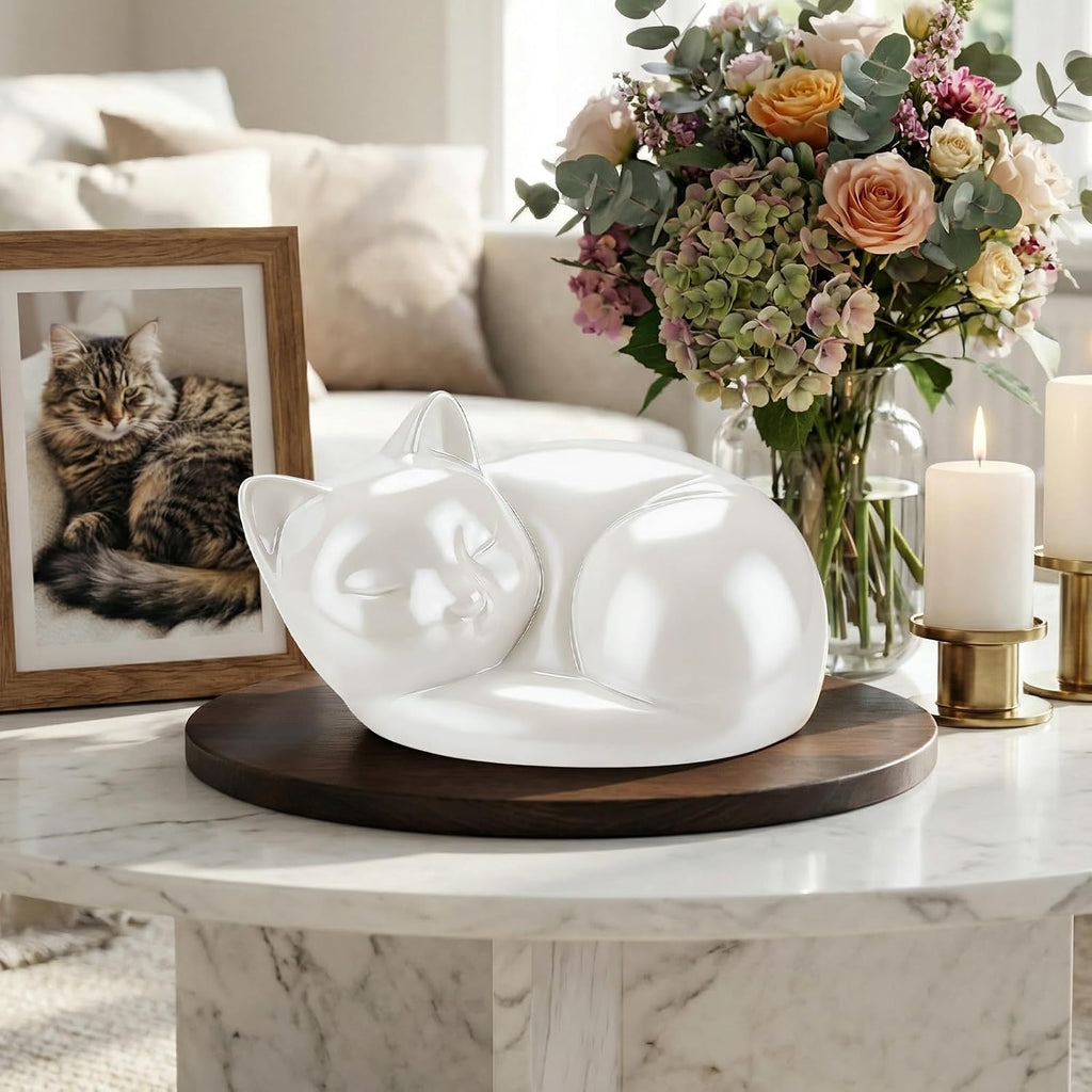 Pet Urn for Cats Small Urn for Pet Ashes Sleeping Kitty Cat Urns for Ashes Pet Cremation Keepsake Funeral Urns