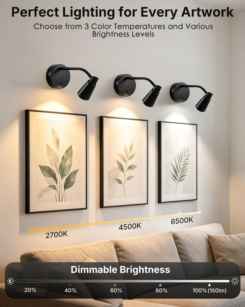Picture Lights for Wall, 2 Pack 2500mAh Rechargeable Portable Magnetic Lamps with Flexible Gooseneck, Cordless LED